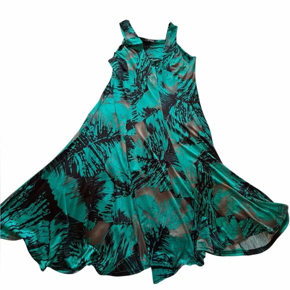 Papa Vancouver Vibrant Teal and Black Sleeveless Tropical Print Dress-Size Small - Picture 7 of 11